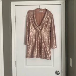 Saint Genies sequin double breasted blazer dress in rose gold UK8